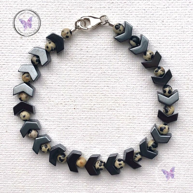 Dalmation Jasper Hematite Arrows Bracelet